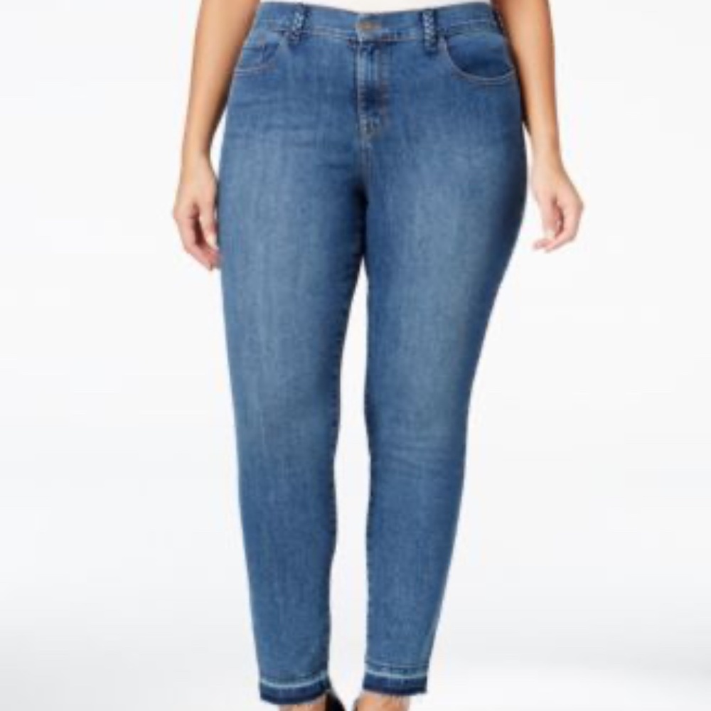 Style&Co Women's Braided Mid Rise Released Ankle Length Jeans Plus Size 24W